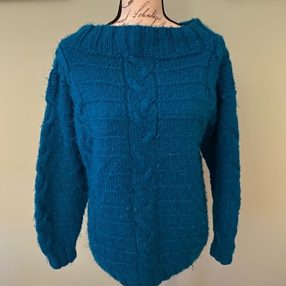 Teal Cable Knit Sweater - Picture 1 of 6